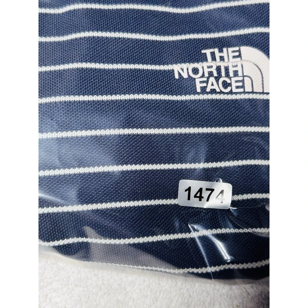 The North Face Mesh Polo Shirt Mens L Navy Blue Striped Coolmax 1/4Zip Excellent